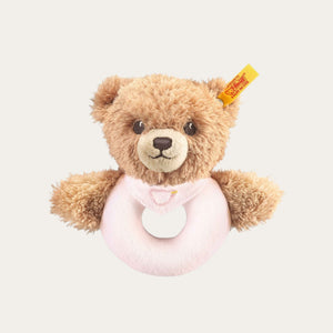 steiff Sleep Well Pink Bear Grip Toy with Rattle Rattle.