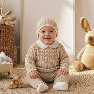Stone Baby Clothing Set with knitted top, trousers and hat