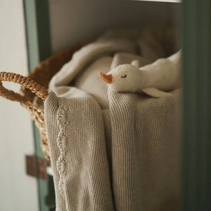 Stone scallop knit baby blanket – organic cotton