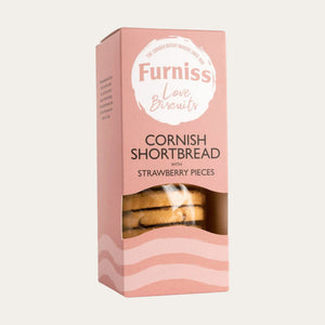 Delicious and crumbly Cornish Strawberry Shortbread with Strawberry Pieces. Made in Cornwall by Furniss.