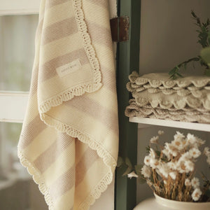 avery row baby blanket heavy knit organic striped oatmeal and beige.