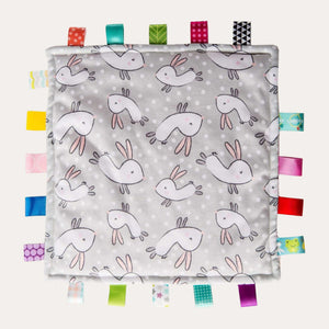 Baby comforter taggie toy in bunny print from the taggies originals range