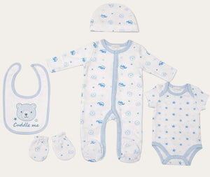 Baby boy blue and white teddy bear clothing set