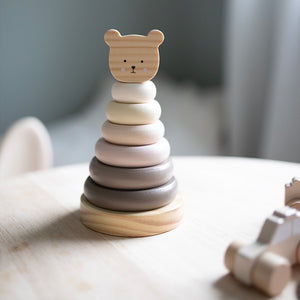 Wooden Stacking Ring Teddy Natural Finish, FSC Certified Wooden Toy.