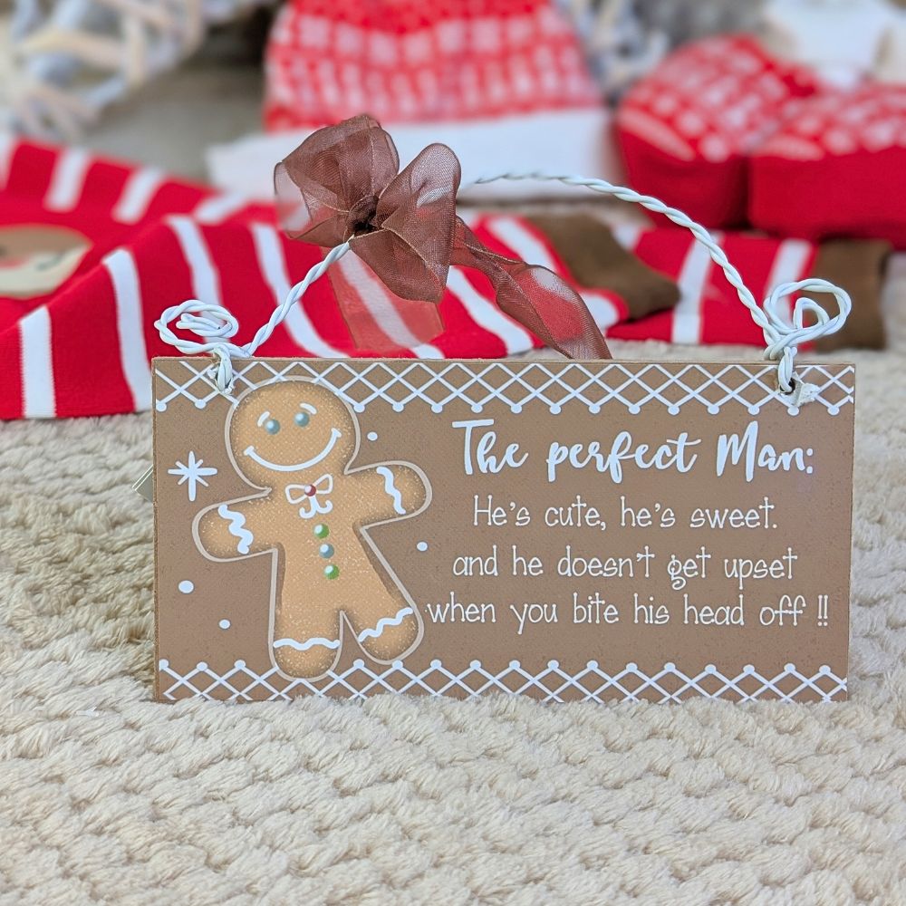 The perfect man Christmas hanging plaque, gingerbread theme
