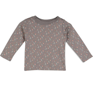 Oatmeal marl baby long sleeve T-shirt with woodland animal print