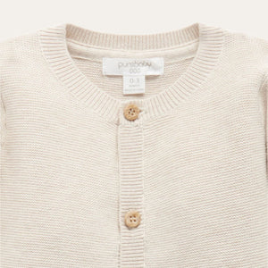 Unisex baby cardigan in wheat colour and organic cotton