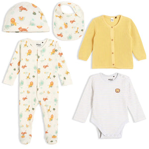 Unisex Baby Clothing Set with Yellow Cardigan and Jungle Print