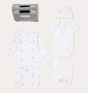 Unisex baby white clothing new baby gift set with grey duck print