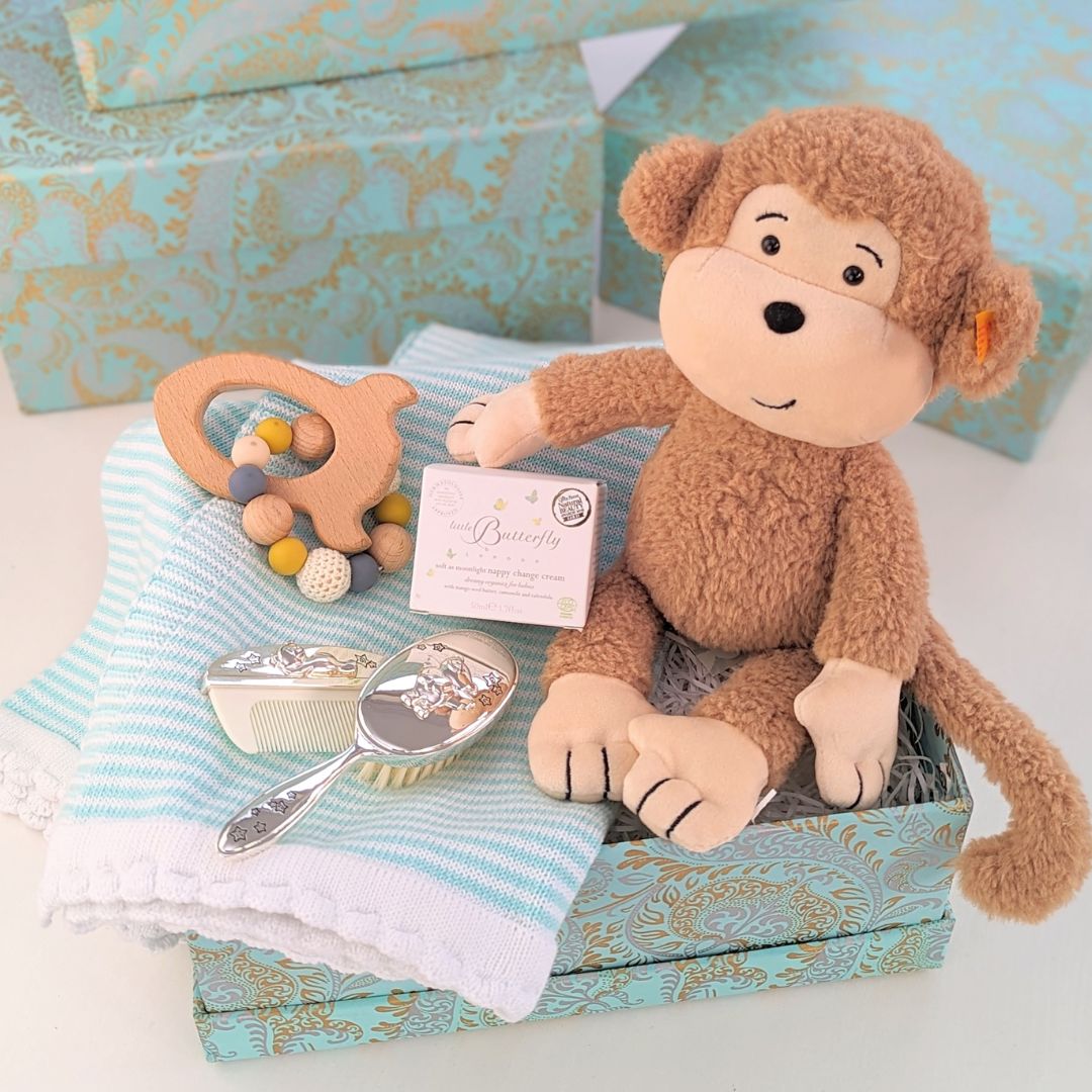 baby gifts box with monkey theme.