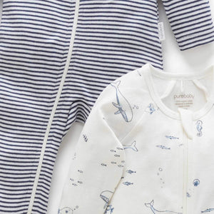 Soft Organic Baby Grow Suits in Vanilla and blue