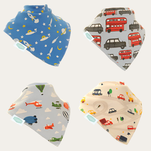 Bandana Bib 4pc 'Transport' Set Bandana Bib.