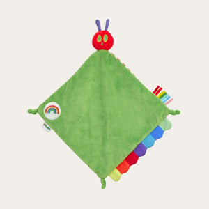 comforter blanket for a baby green and red, the very hungry caterpillar.