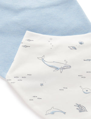 Blue and white whale nautical baby dribble bibs in soft organic cotton