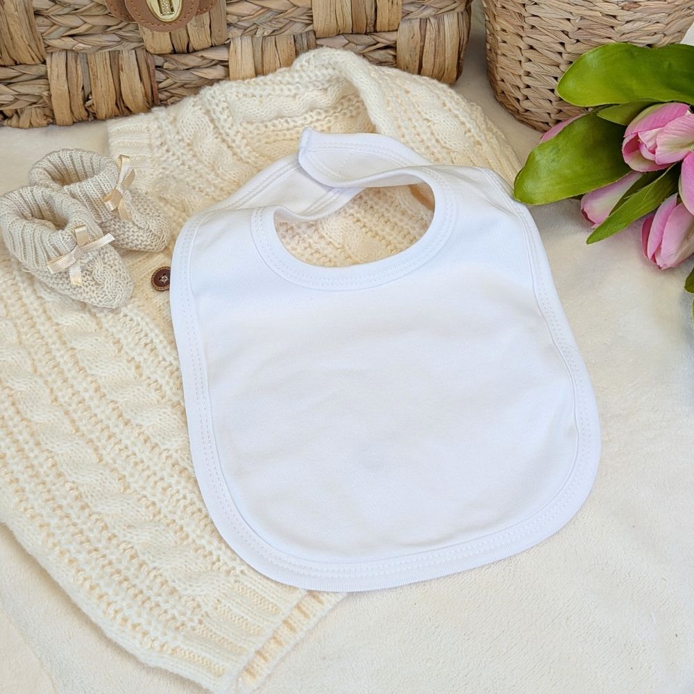 Unisex baby bib in breathable white cotton