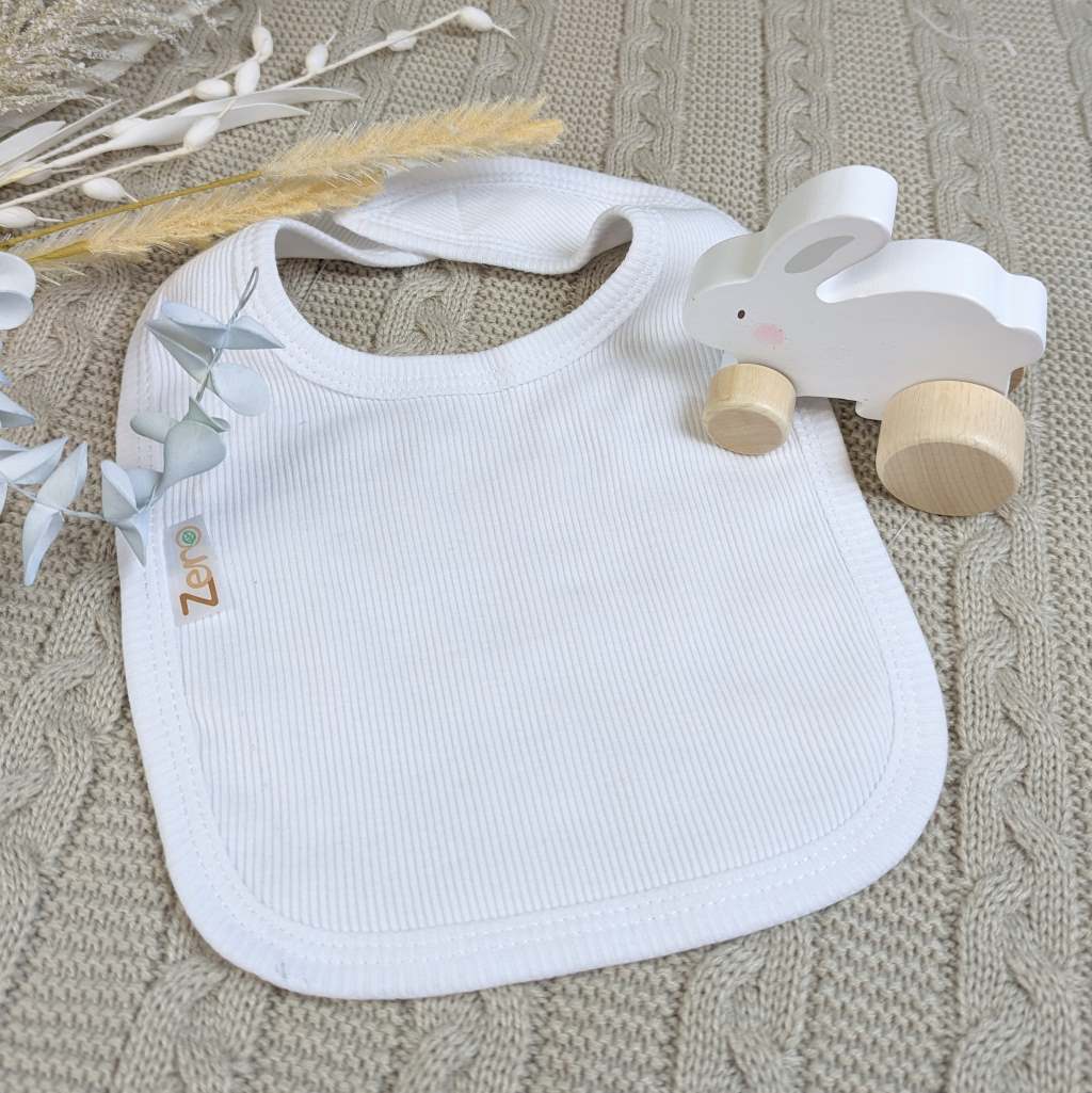 Eco Friendly 'Zero' White Ribbed Bib Bandana Bib.