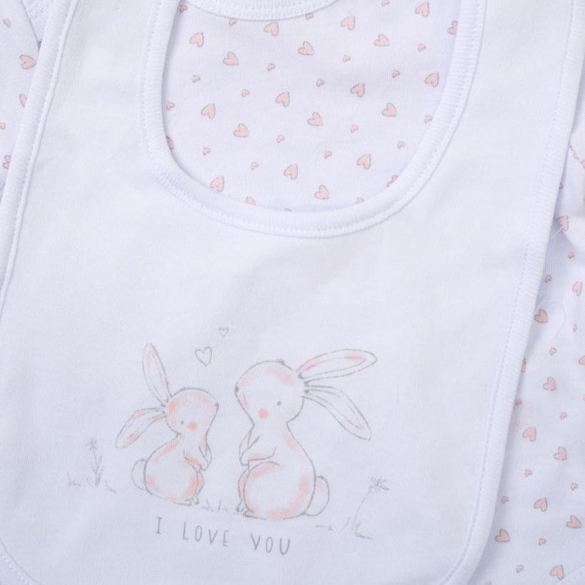 White and Pink Baby Clothing Gift Set – Love You Bunny Design