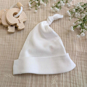 White Knot Cotton Baby Hat - Eco-Friendly 0-6 Months Baby Hat.