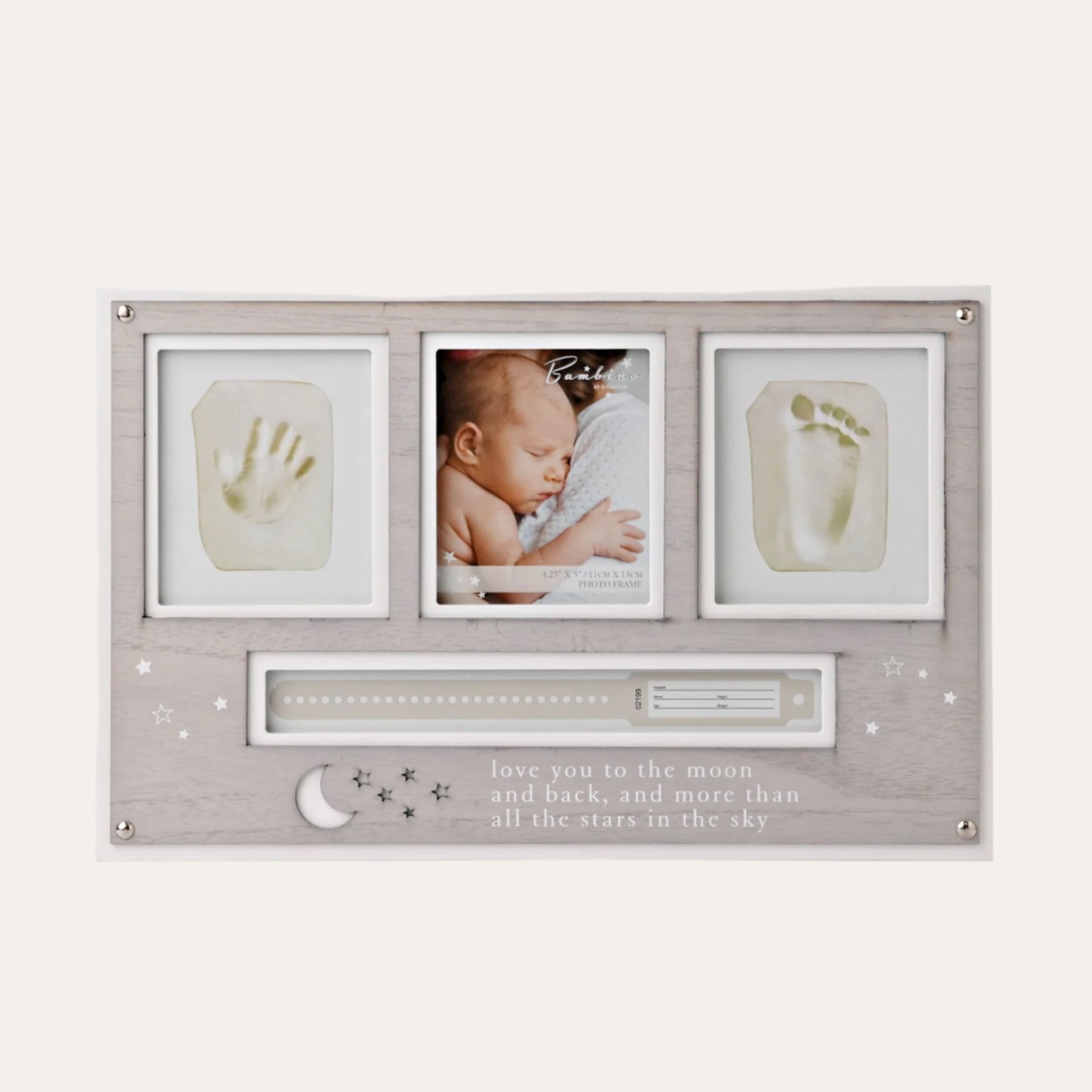 White Baby Keepsake Frame with Clay Prints and Bracelet