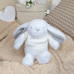 Soft White Cuddly Toy Bunny with White Knitted Jumper Cuddly Toys.