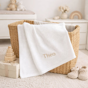 White cotton cellular baby blanket which can be personalised