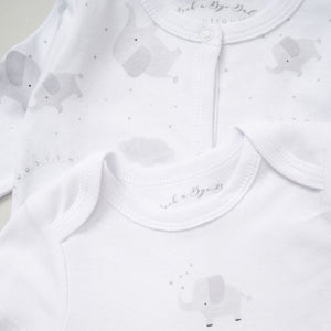 White short sleeve bodysuit with small grey elephant motif