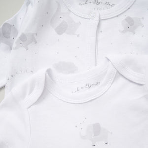 White short sleeve bodysuit with small grey elephant motif