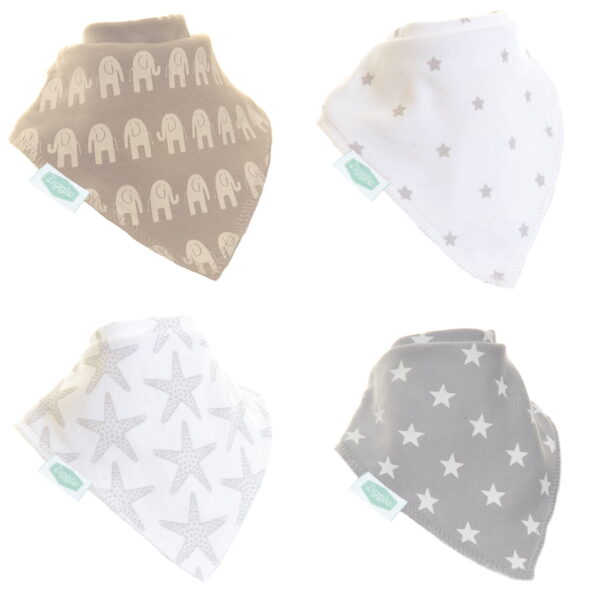 Bandana Bib 4pc 'White and Grey' Set Bandana Bib.