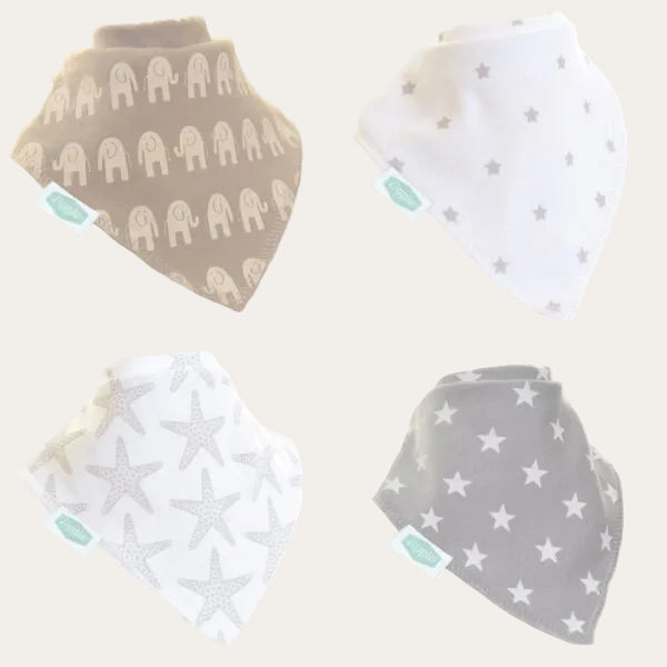 Bandana Bib 4pc 'White and Grey' Set Bandana Bib.