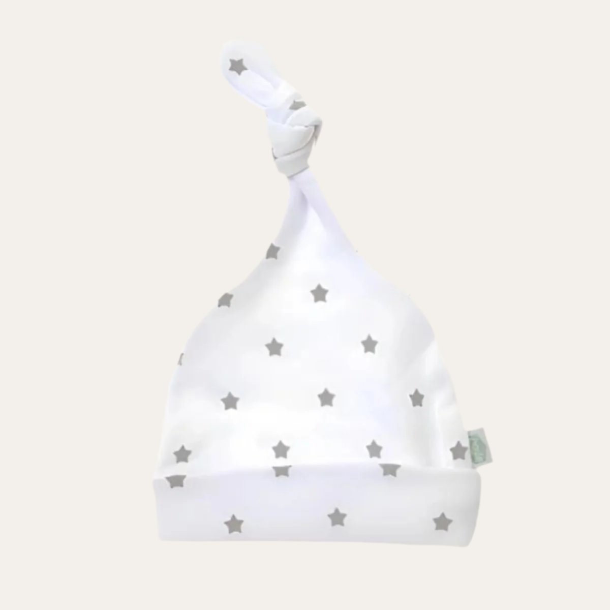 White Hat with Grey Stars Knotted Hat Design Baby Hat.