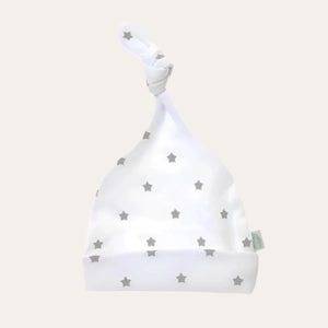 White Hat with Grey Stars Knotted Hat Design Baby Hat.
