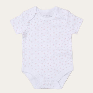 White baby all-in-one with soft bunny print