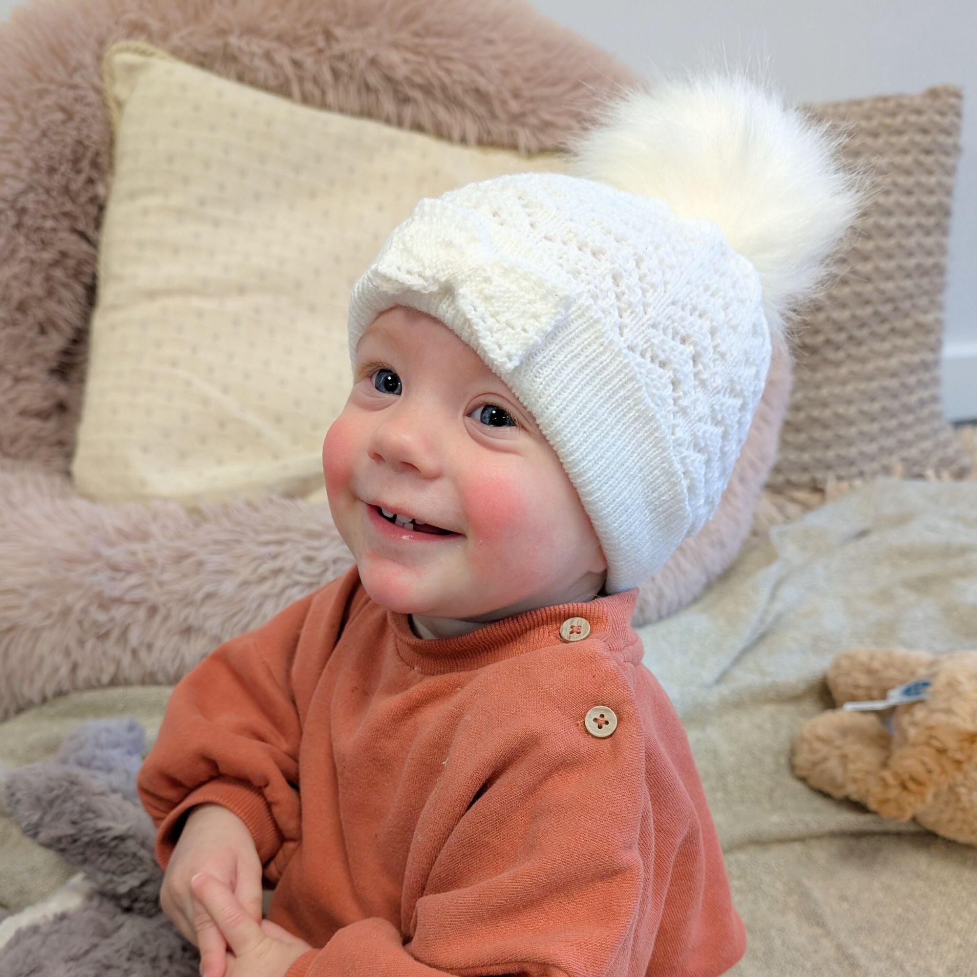 Baby White Knitted Pom-Pom Hat Baby Hat