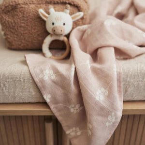 3 Pack Soft Cotton Muslins 70x70cm - Twig Wild Rose Print Muslins.