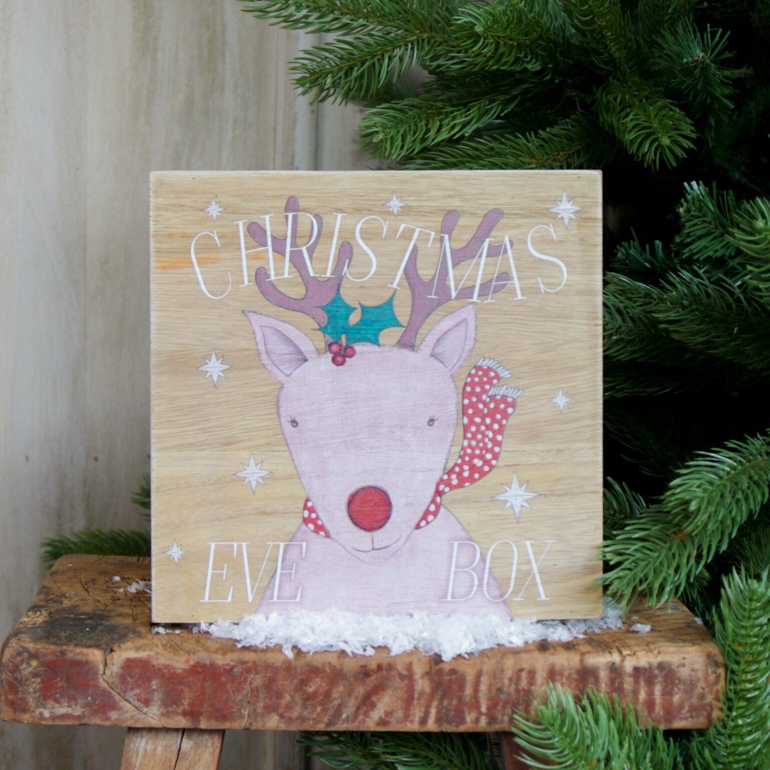 Wooden Christmas Eve Box with Rudolph Design