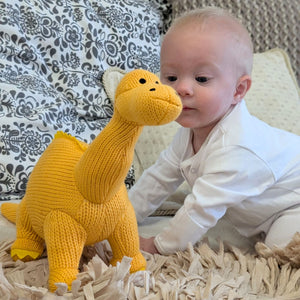 Knitted Diplodocus Yellow Cuddly Soft Toy Cuddly Toys.