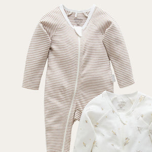 Soft organic cotton zipped baby growsuit