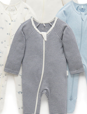 Four soft zip baby growsuits for newborns