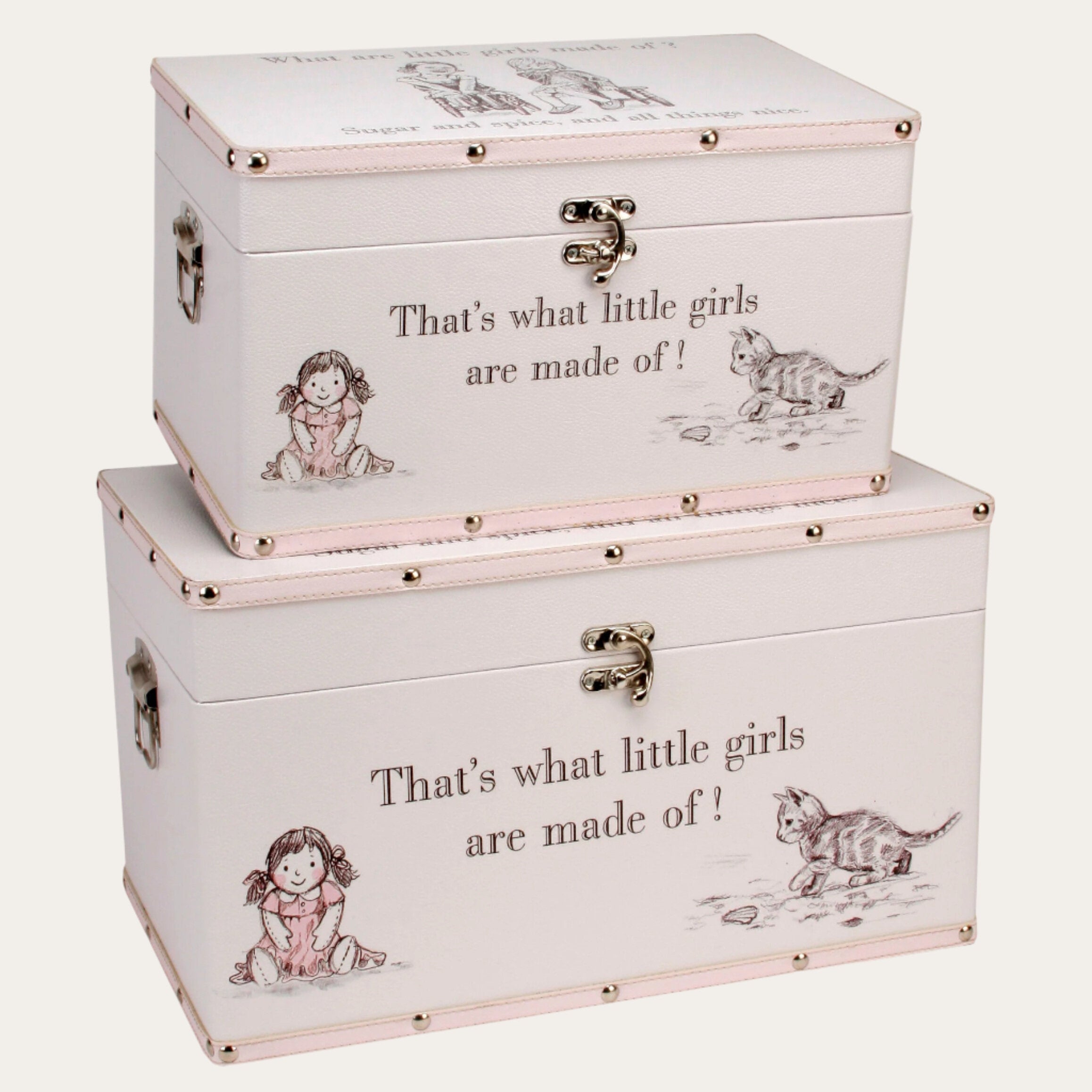 Petit Cheri ' What are little Girls Made Of' Set of 2 Luggage Trunk Keepsake Boxes (Larger Sizes) Keepsake Box.