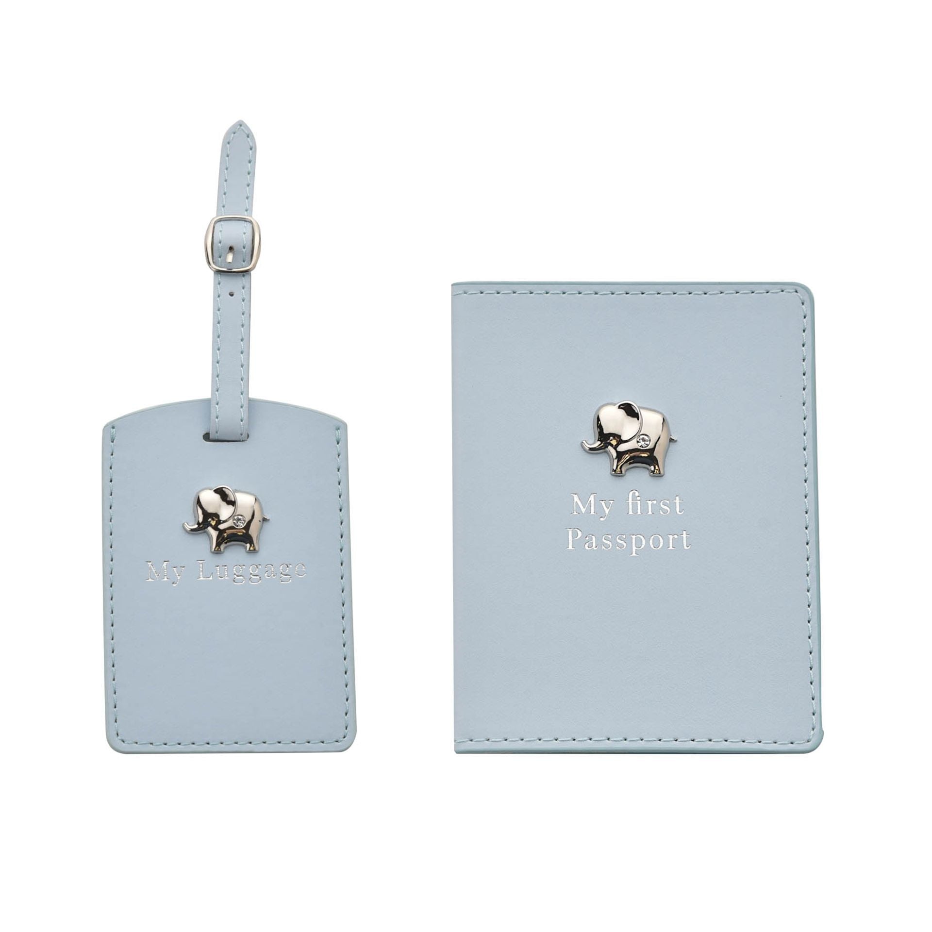 New Baby Boy Pink Passport Holder & Luggage Tag Set With Elephant Design