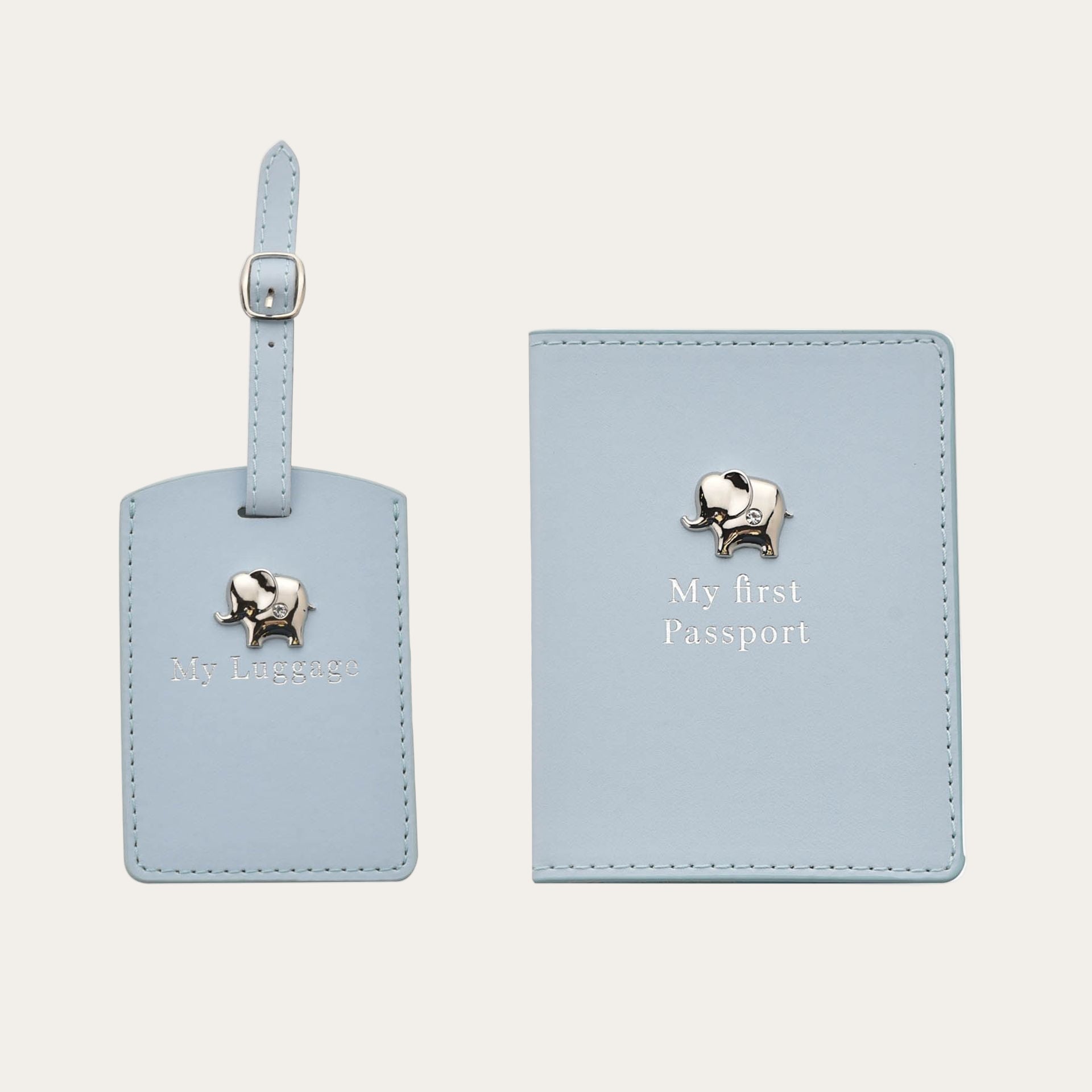 New Baby Boy Passport Holder & Luggage Tag Set With Elephant Design Luggage Tags.