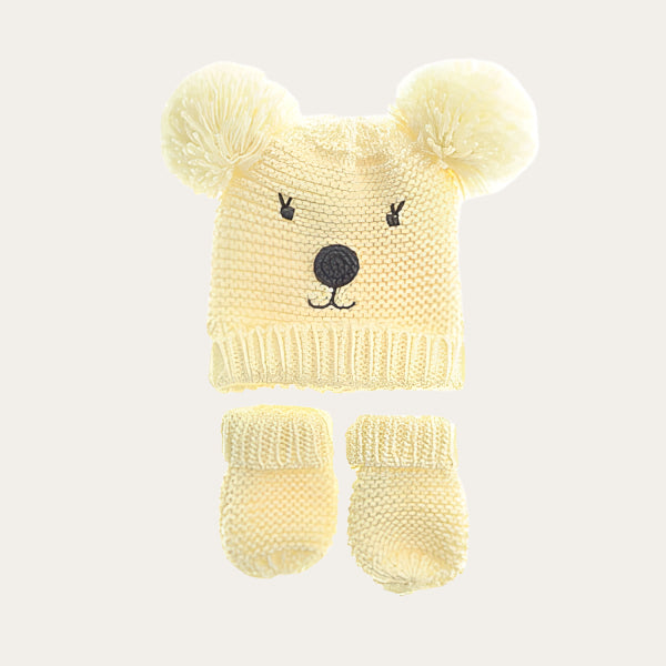 Cream Bear Hat and Mittens Baby Hat and Mittens.