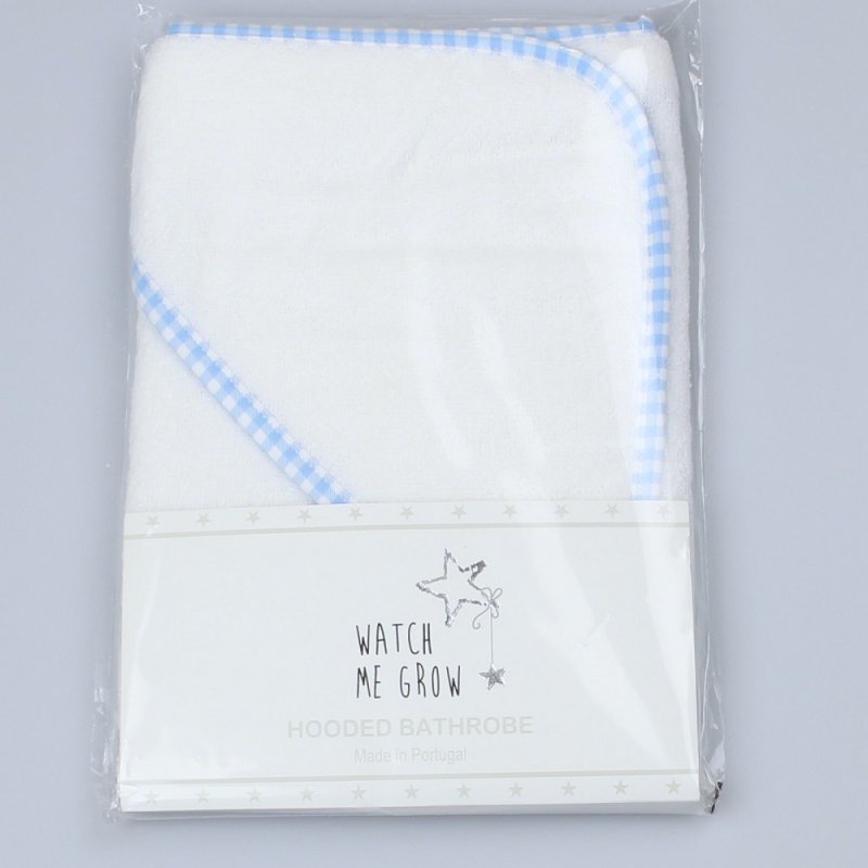 White with Sky Blue Trim Hooded Baby Towel