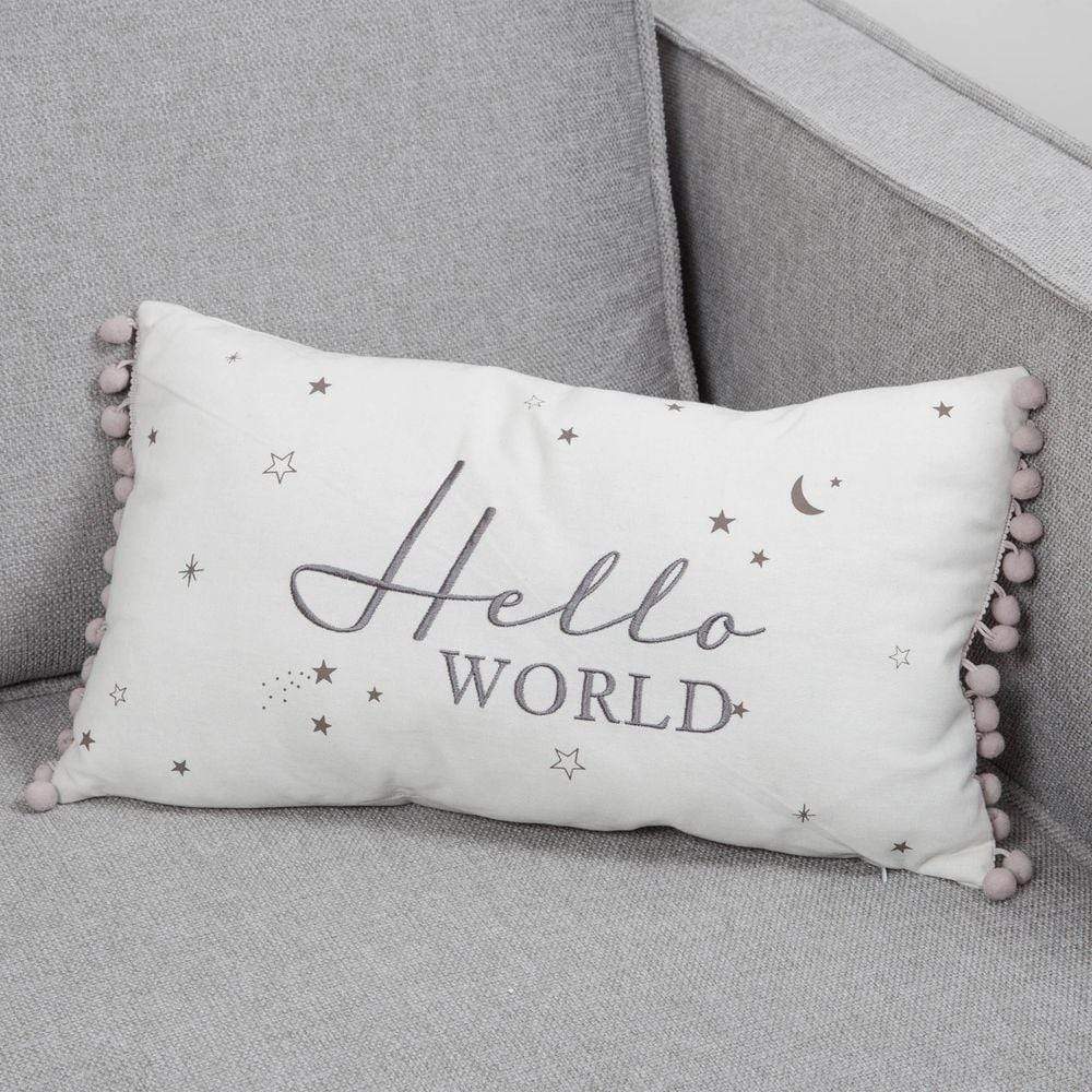 Bambino Linen Cushion Hello World - Bumbles & Boo