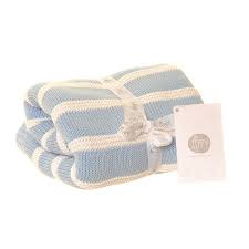 Baby Blanket - Blue and White Stripes  - Bumbles &amp; Boo