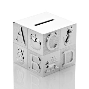 Silver Plated Money Box Cube 'A.B.C' Money Box.