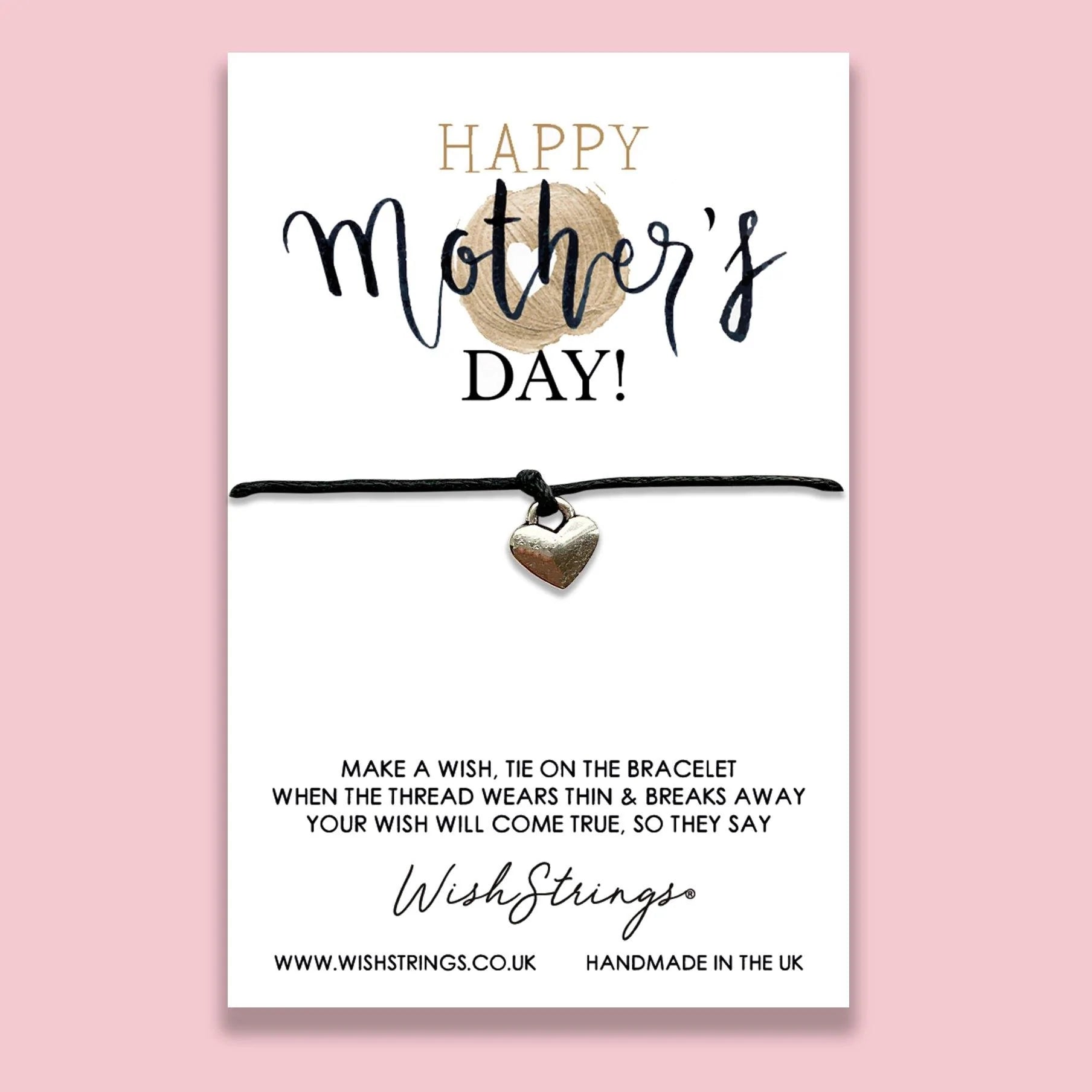 A heart charm on a cord which can be cut to size presented on a card with Happy Mothers Day
