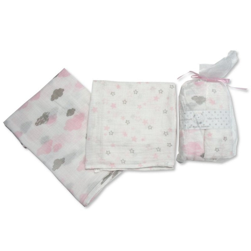 pink & white muslins with star and cloud pattern