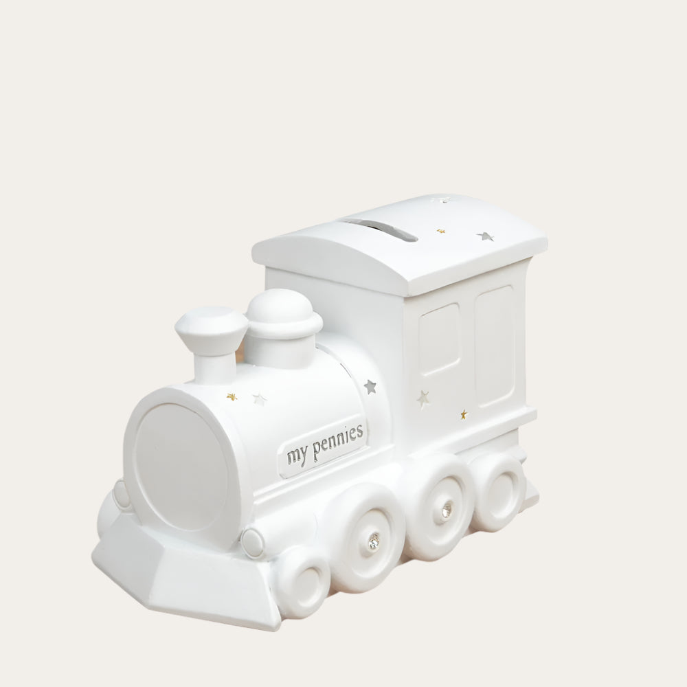 White Resin Money Box - Train Money Box.