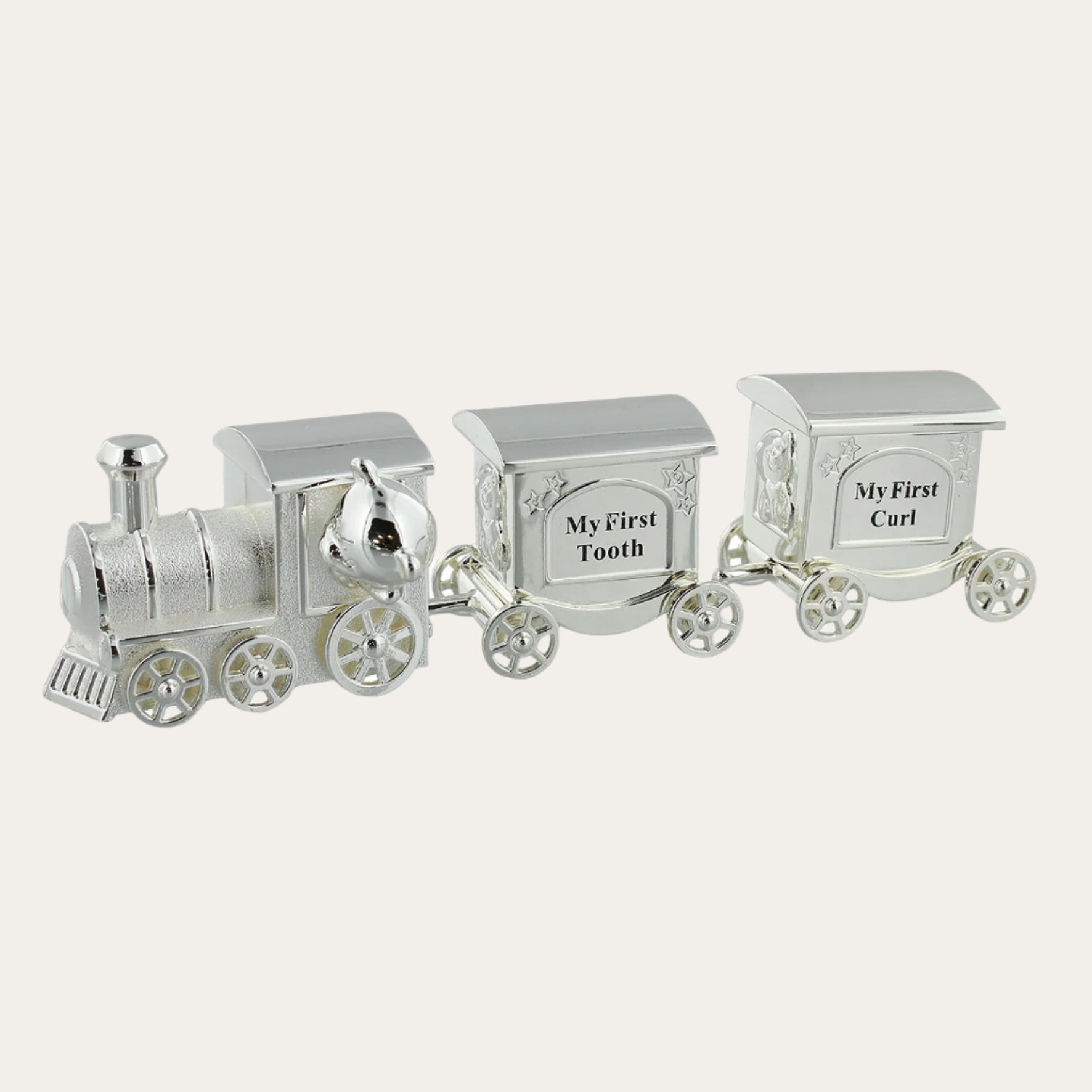 Silver Plated 'First Tooth & Curl Set' Train Money Box Money Box.